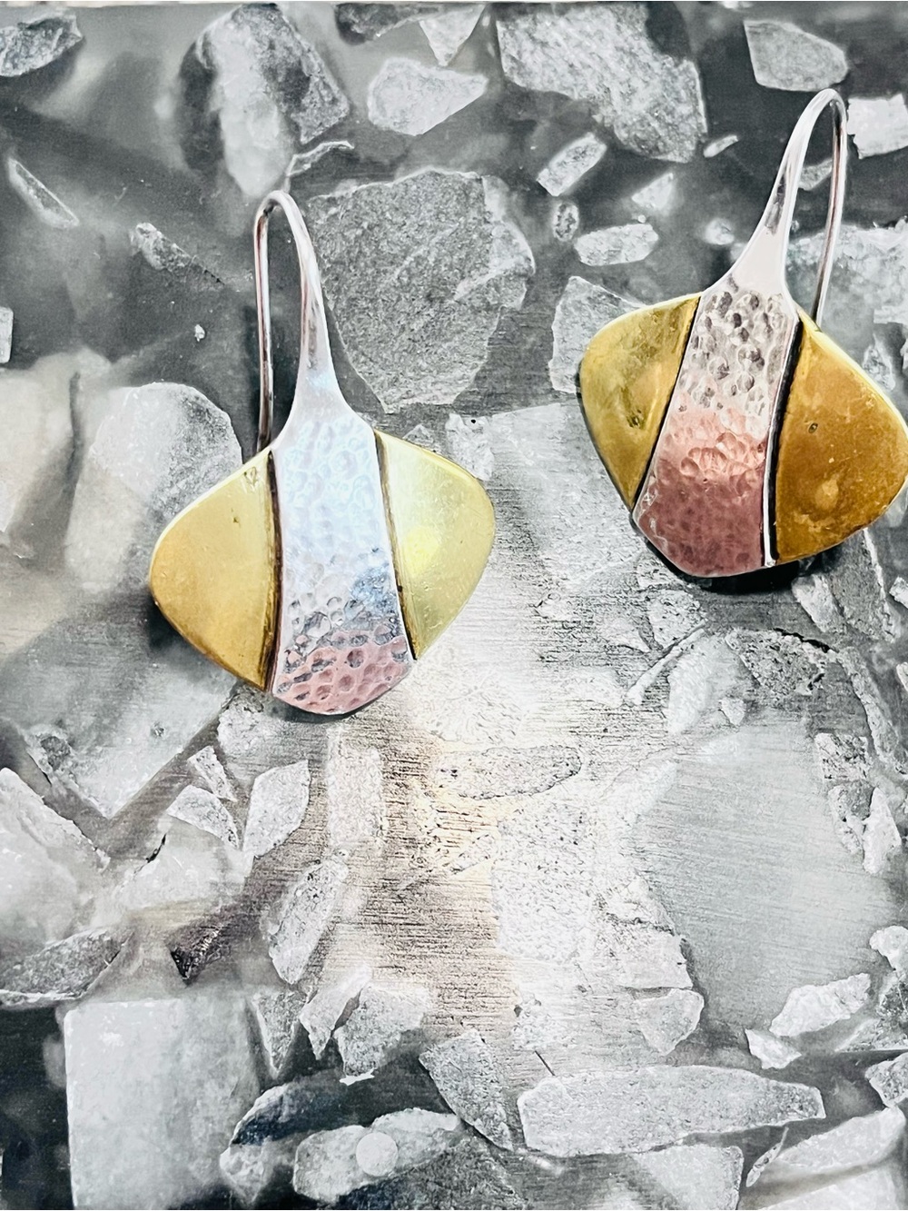 James Avery Tri-Tone Hammered Drop Earrings - Gold, Silver & Rose Gold